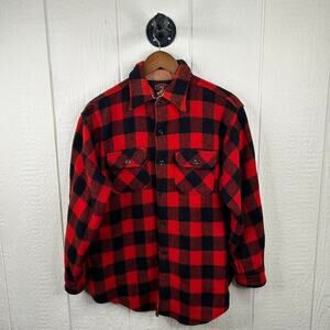 Vintage 90's Zerotex Plaid Red & Black 100% Wool Button-Up Large